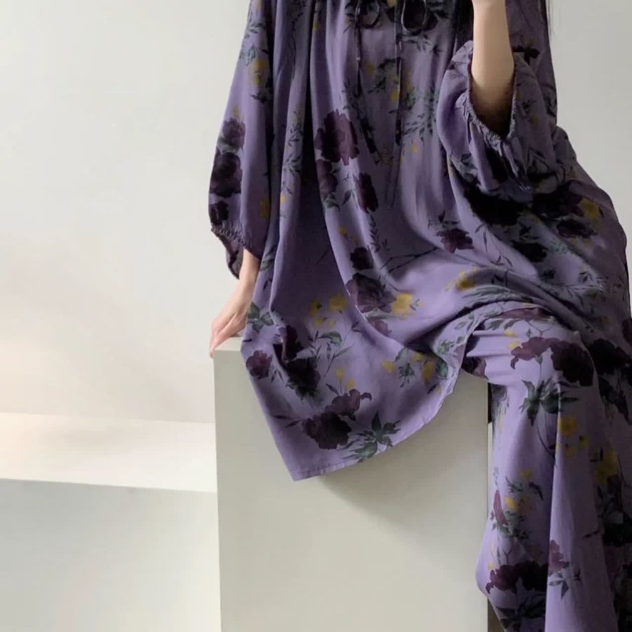 Taillod Plus Size Vintage Rose Nightwear Set