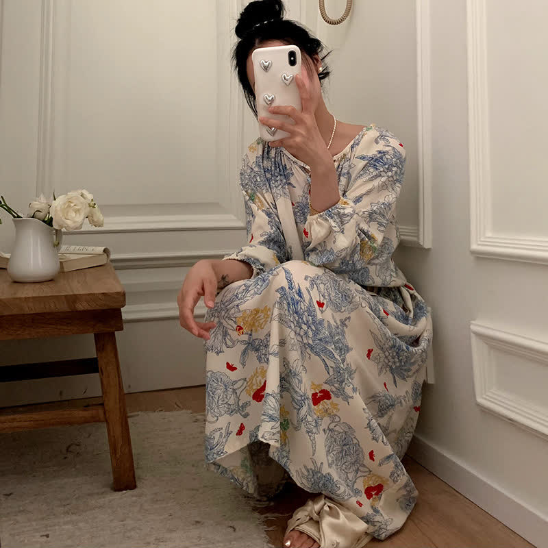 Taillod Pastoral Loose Satin Casual Nightdress