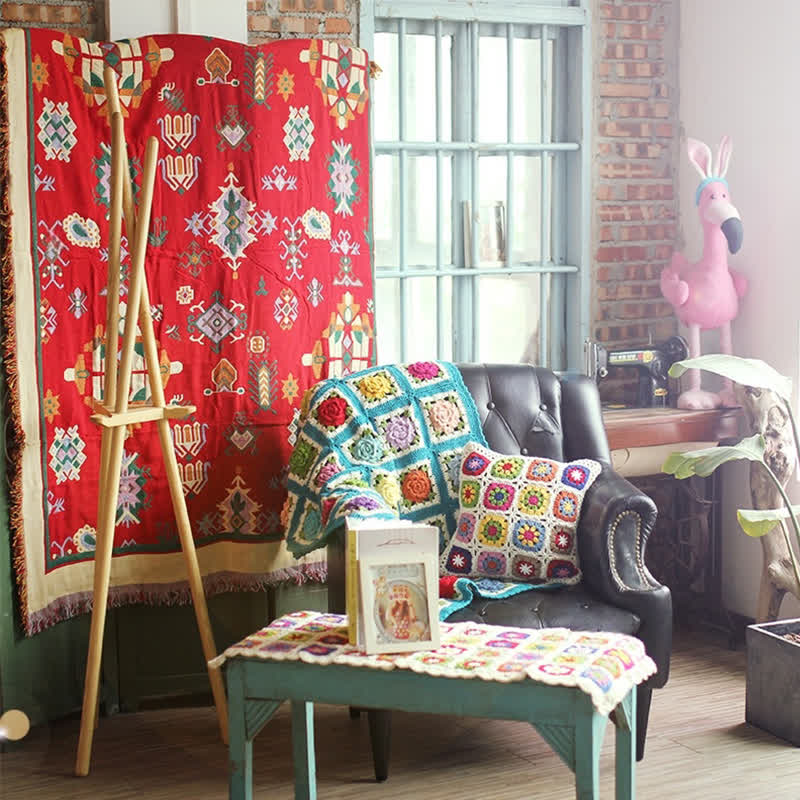 Taillod Rural Rose Hand-woven Crochet Sofa Blanket