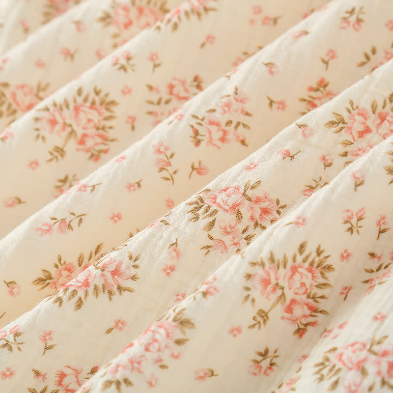 Taillod Cotton Double Gauze Floral Long Sleeve Nightdress