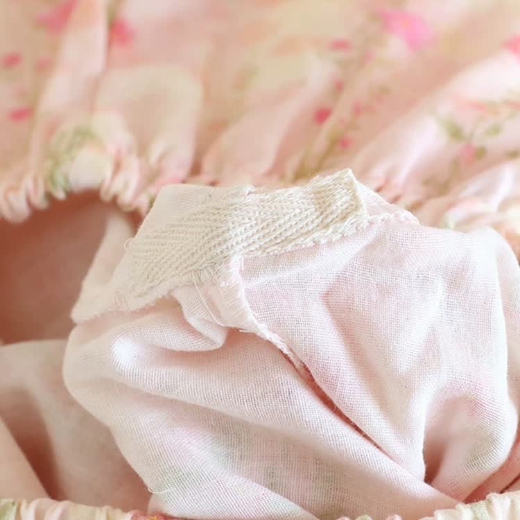 Taillod Rose Print Cotton Gauze Asymmetric Front Loungewear Set