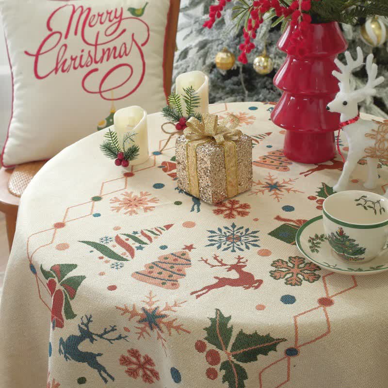 Taillod Christmas Bell Elk Tassel Tablecloth