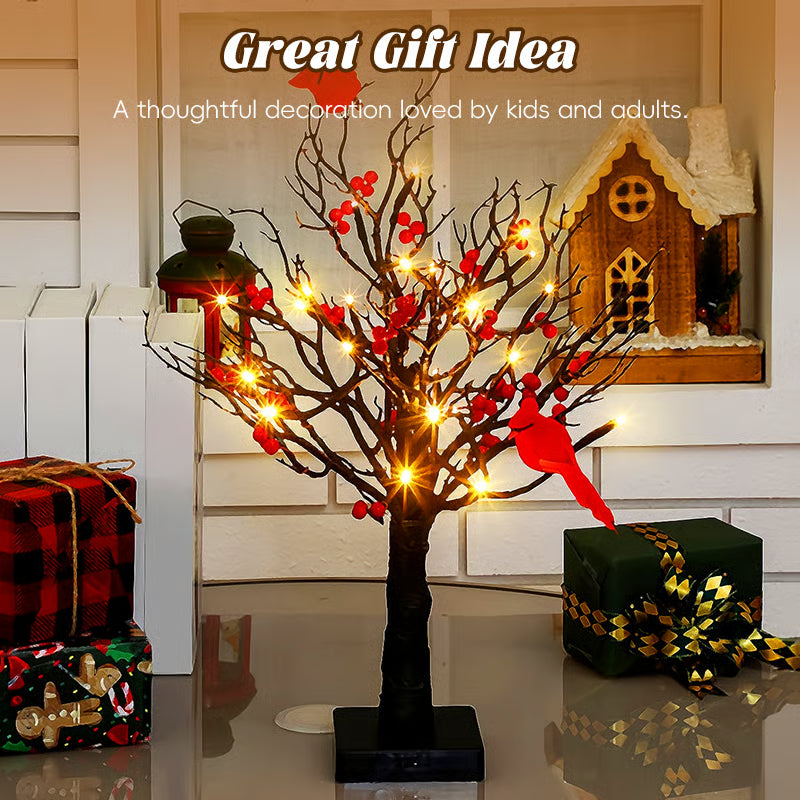 Vintage Glowing Cardinal Tree With Berries