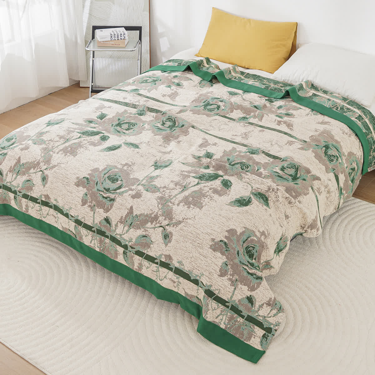 Taillod Cotton Gauze Rose Print Comfy Blanket