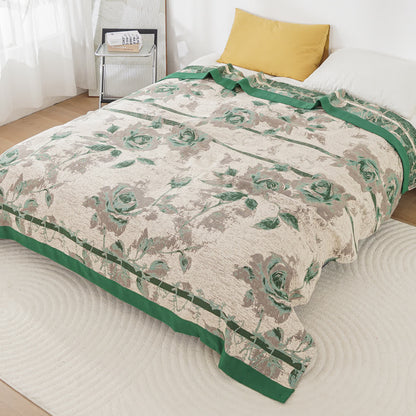 Taillod Cotton Gauze Rose Print Comfy Blanket
