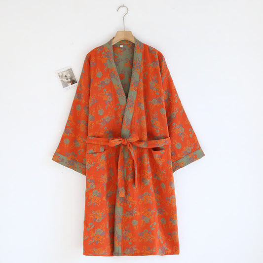 Taillod Double Layer Cotton Gauze Kimono Bathrobe