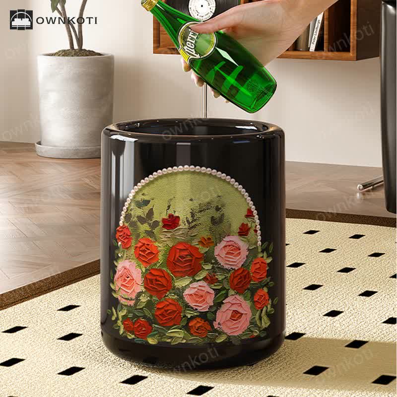 Taillod Elegant Rose Double Layer Durable Trash Can