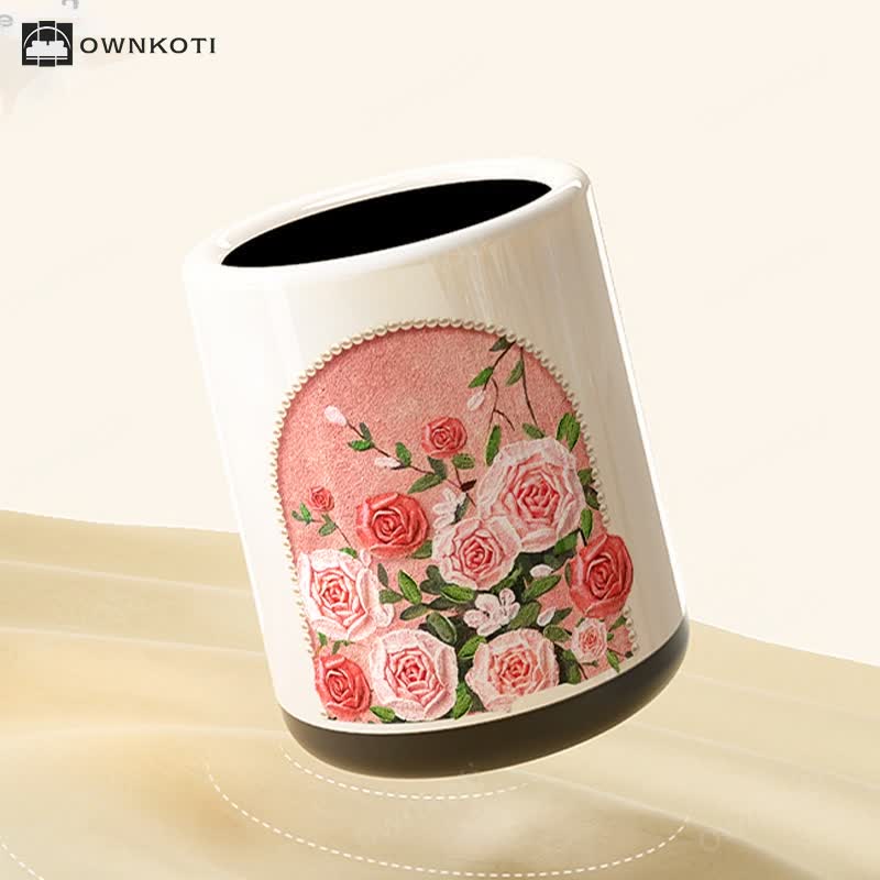 Taillod Elegant Rose Double Layer Durable Trash Can