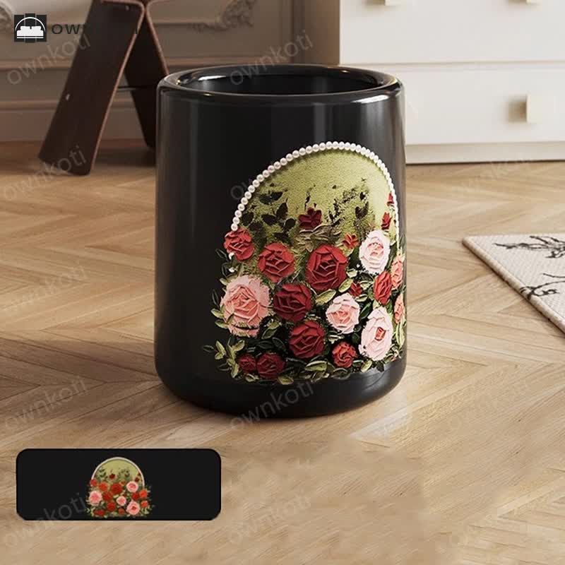 Taillod Elegant Rose Double Layer Durable Trash Can