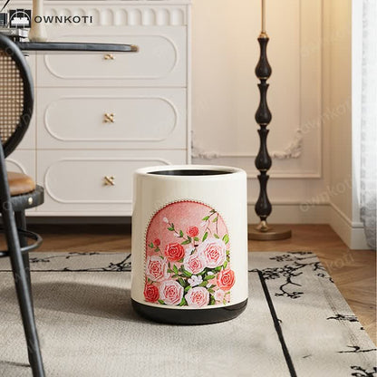 Taillod Elegant Rose Double Layer Durable Trash Can
