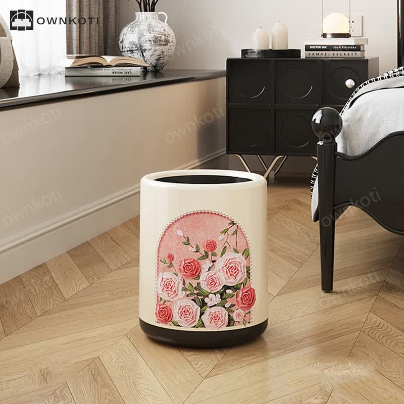 Taillod Elegant Rose Double Layer Durable Trash Can