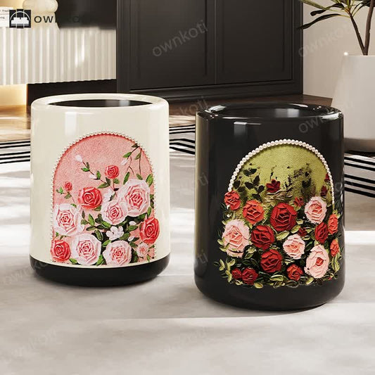 Taillod Elegant Rose Double Layer Durable Trash Can