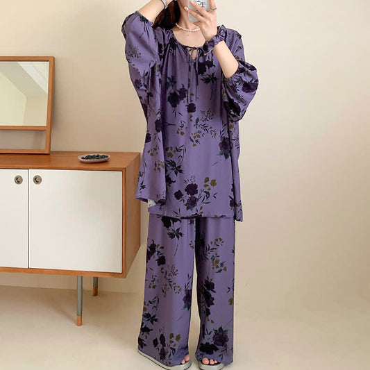 Taillod Plus Size Vintage Rose Nightwear Set
