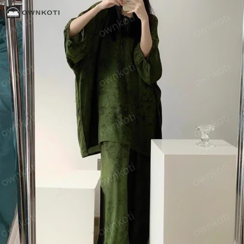 Taillod Retro Plus Size Soft Floral Nightwear Set