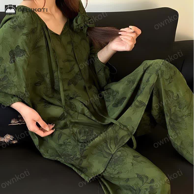 Taillod Retro Plus Size Soft Floral Nightwear Set