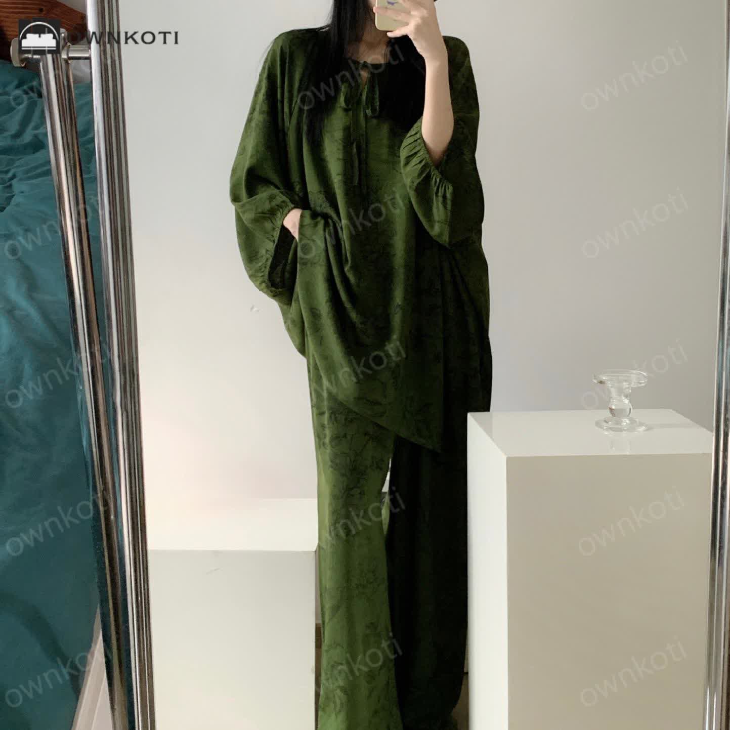 Taillod Retro Plus Size Soft Floral Nightwear Set