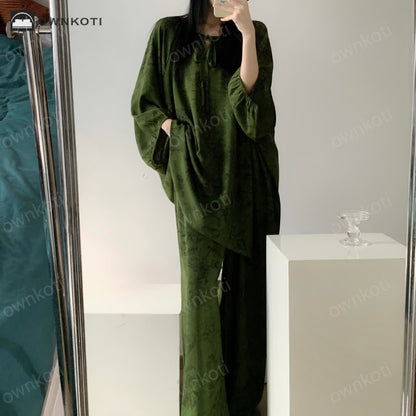 Taillod Retro Plus Size Soft Floral Nightwear Set