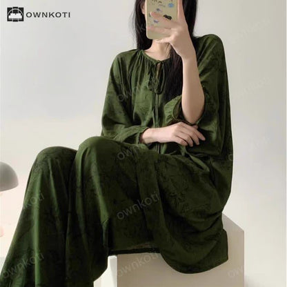 Taillod Retro Plus Size Soft Floral Nightwear Set