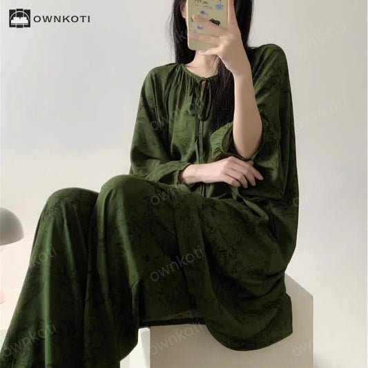 Taillod Retro Plus Size Soft Floral Nightwear Set