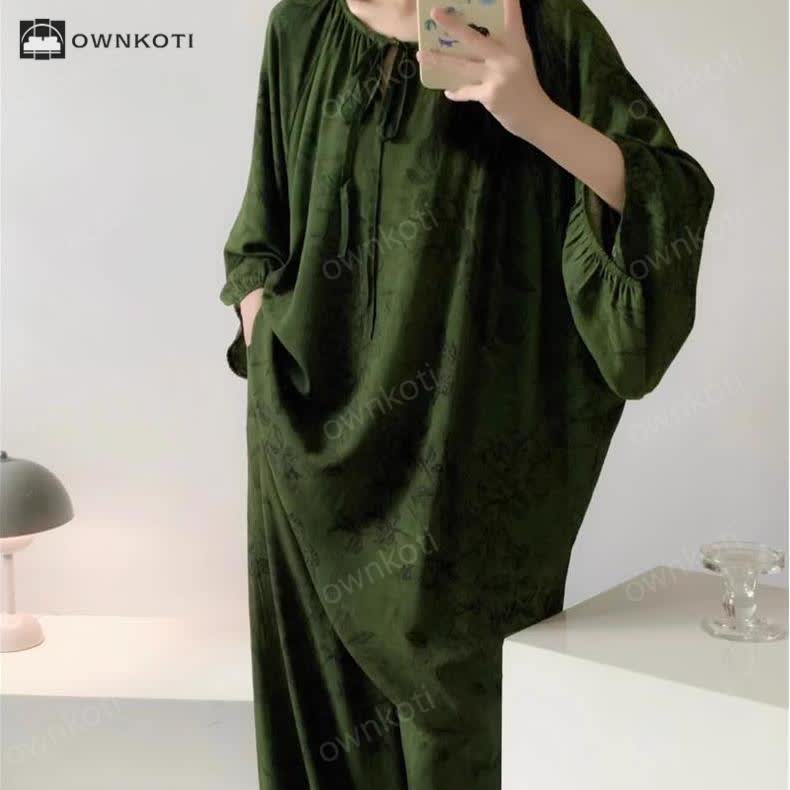 Taillod Retro Plus Size Soft Floral Nightwear Set