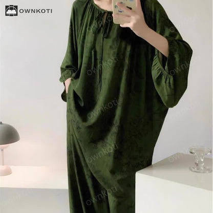 Taillod Retro Plus Size Soft Floral Nightwear Set