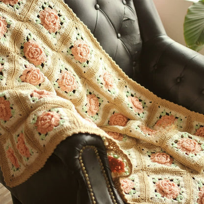 Taillod Rural Rose Hand-woven Crochet Sofa Blanket