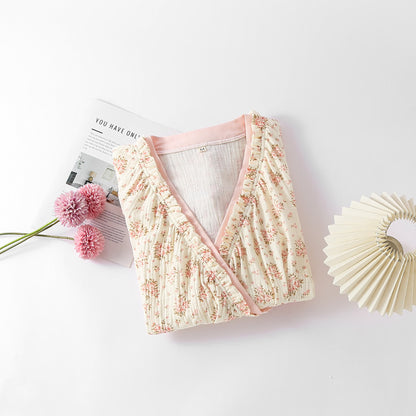 Taillod Cotton Double Gauze Floral Long Sleeve Nightdress