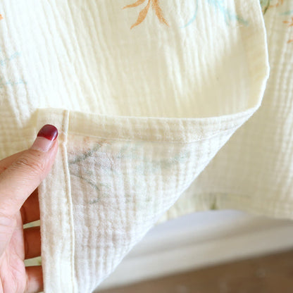 Taillod Plant Cotton Gauze Long Sleeve Nightgown with Pocket