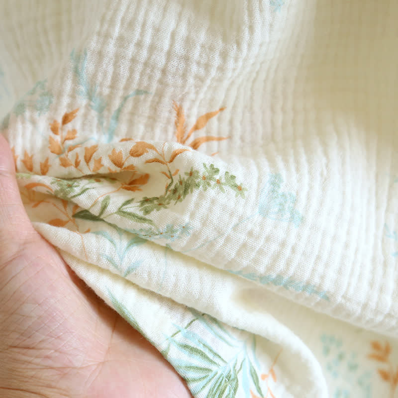 Taillod Plant Cotton Gauze Long Sleeve Nightgown with Pocket