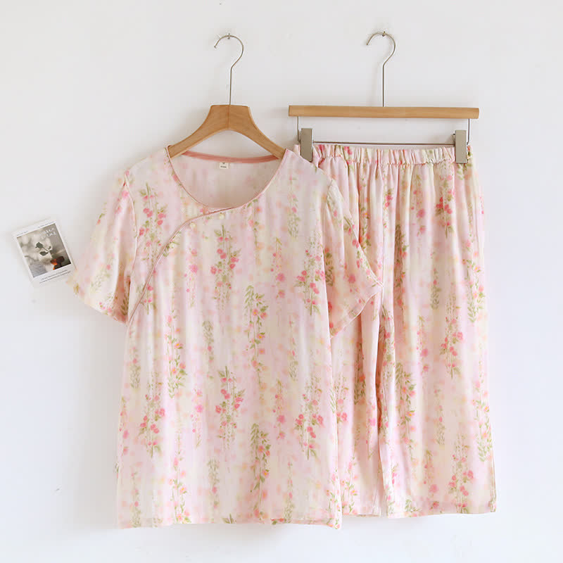 Taillod Rustic Rose Bamboo Fiber Short Sleeve Pajama Set