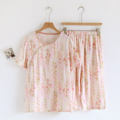 Taillod Rustic Rose Bamboo Fiber Short Sleeve Pajama Set