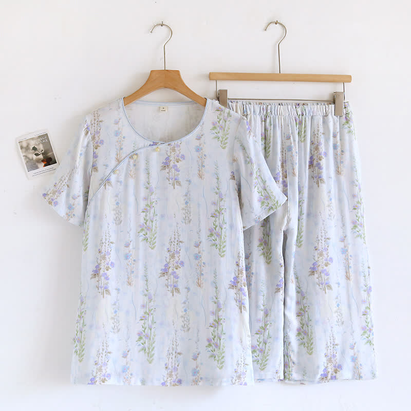 Taillod Rustic Rose Bamboo Fiber Short Sleeve Pajama Set