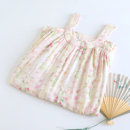 Taillod Rose Print Bamboo Fiber Sleeveless Nightdress