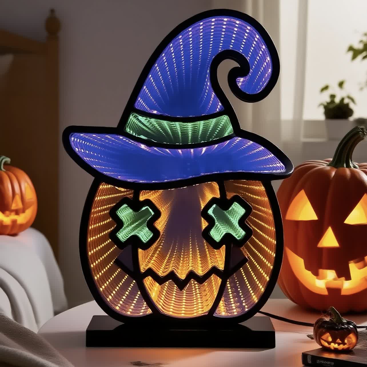 Taillod Halloween Infinity Lights Pumpkin with Hat