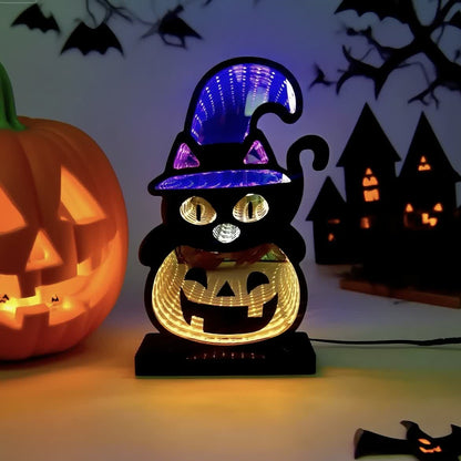 Taillod 3D Black Cat Pumpkin Infinity Lights