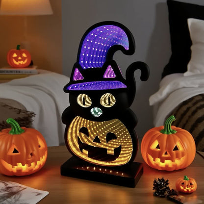 Taillod 3D Black Cat Pumpkin Infinity Lights