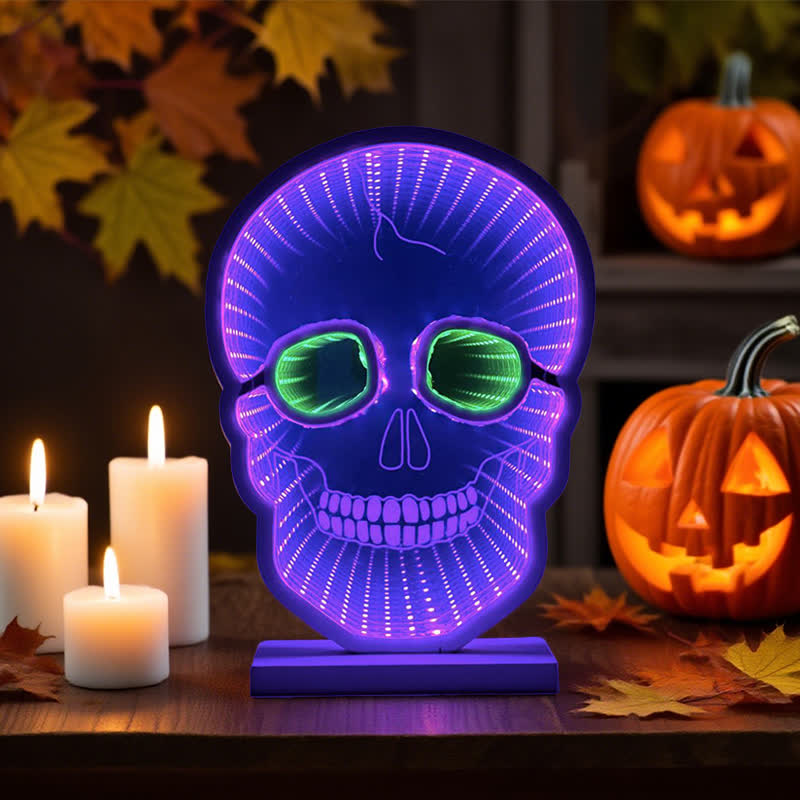 Taillod Halloween Skull Infinity Lights with Stand