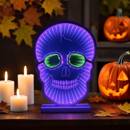 Taillod Halloween Skull Infinity Lights with Stand
