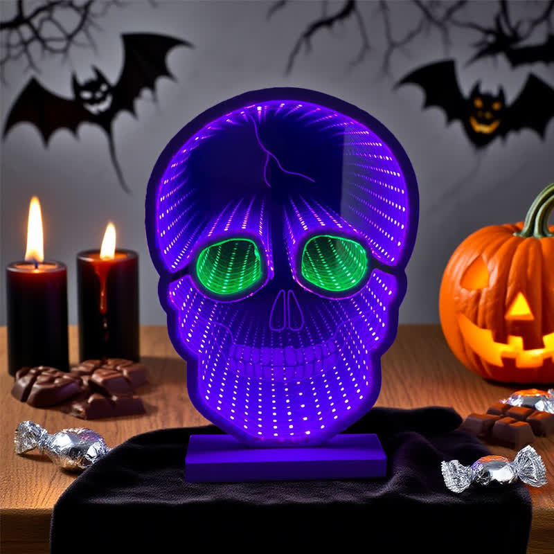 Taillod Halloween Skull Infinity Lights with Stand