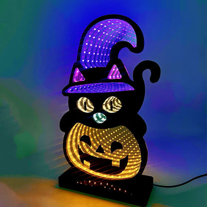 Taillod 3D Black Cat Pumpkin Infinity Lights