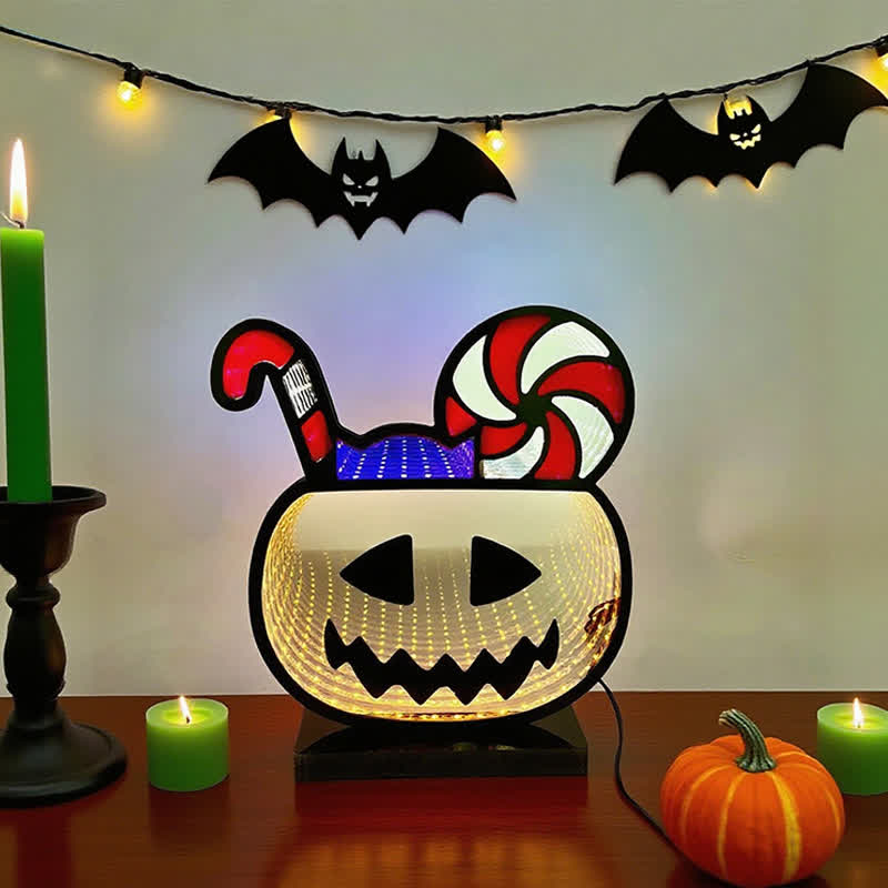 Taillod  3D Pumpkin Infinity Lights Halloween Decoration