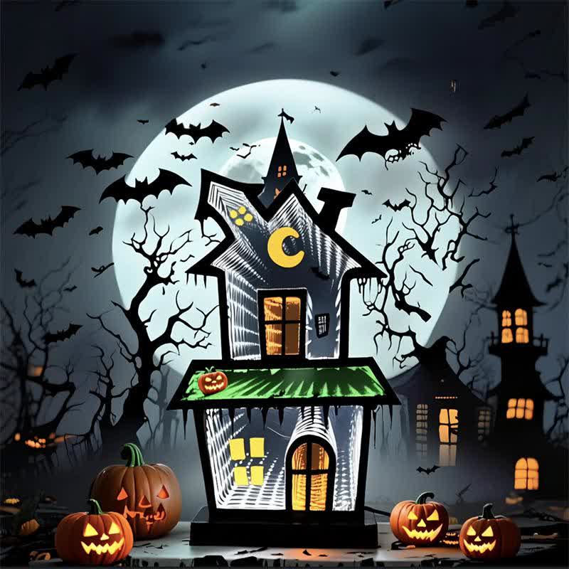 Taillod 3D House Infinity Lights Halloween Decoration