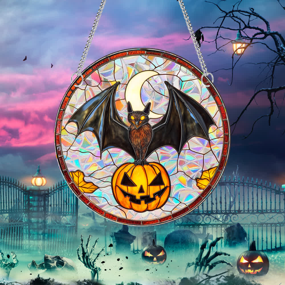 Taillod Pumpkin Bat Suncatcher Window Hanging