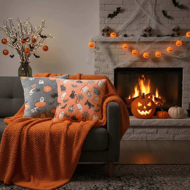 Taillod Halloween Flannel Luminous Throw Pillow