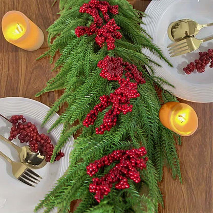 Taillod Faux Norfolk Pine Red Berry Christmas Garland