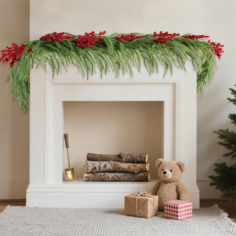 Taillod Faux Norfolk Pine Red Berry Christmas Garland