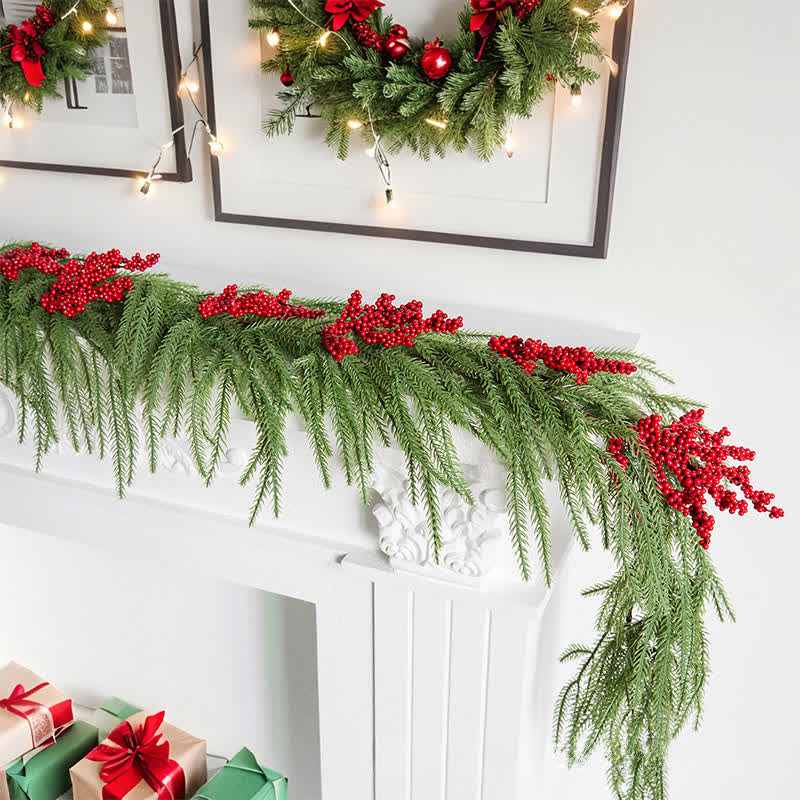 Taillod Faux Norfolk Pine Red Berry Christmas Garland