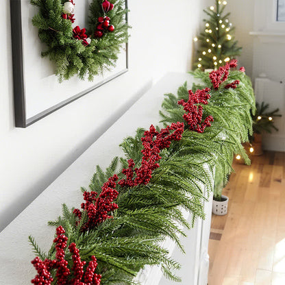 Taillod Faux Norfolk Pine Red Berry Christmas Garland