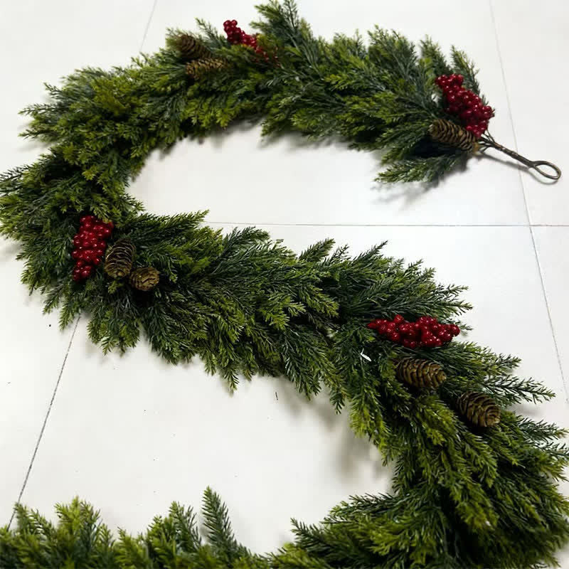 Taillod Faux Cedar Pine Christmas Garland with Red Berries