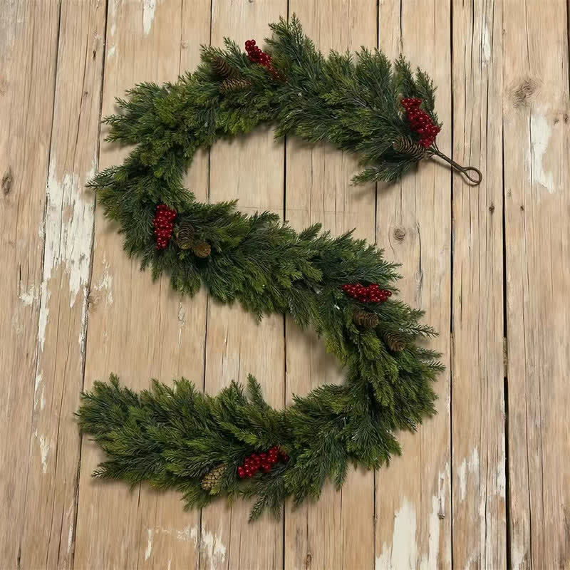 Taillod Faux Cedar Pine Christmas Garland with Red Berries